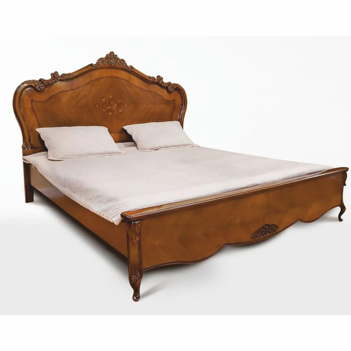 Luxus Barock Doppelbett Braun - Handgefertigte Barockstil Schlafzimmer Möbel