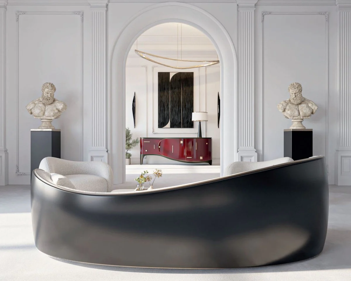 Luxus Sofa Weiß / Schwarz / Silber 280 x 115 x H. 78 cm - Wohnzimmer Sofa - Hotel Sofa - Wohnzimmer Möbel - Hotel Möbel - Luxus Möbel