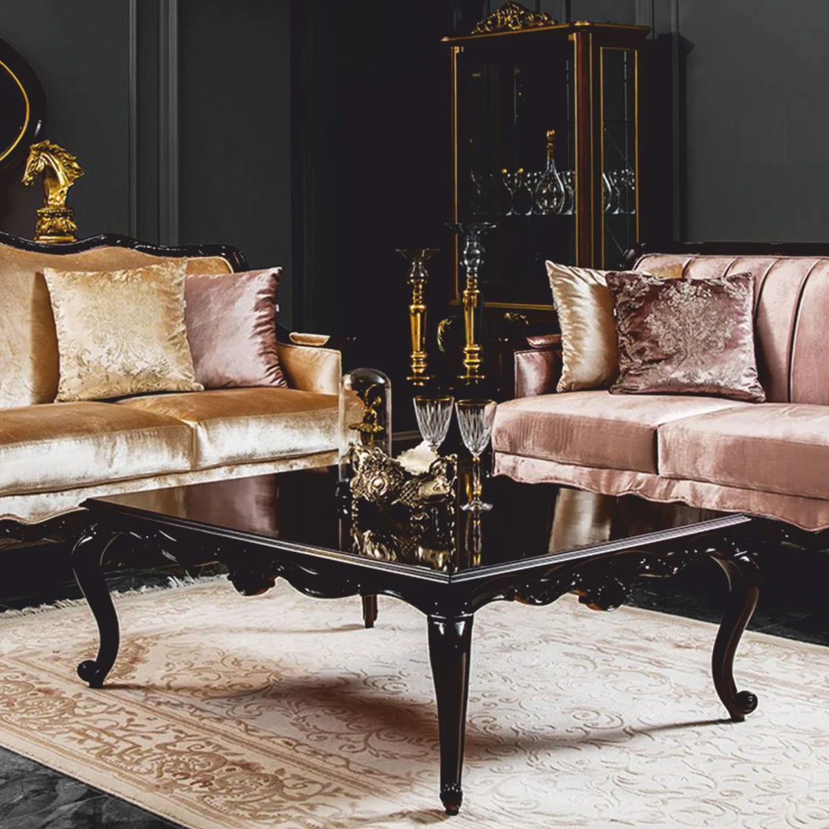 Luxus Barock Couchtisch Dunkelbraun 124 cm - Barock Möbel