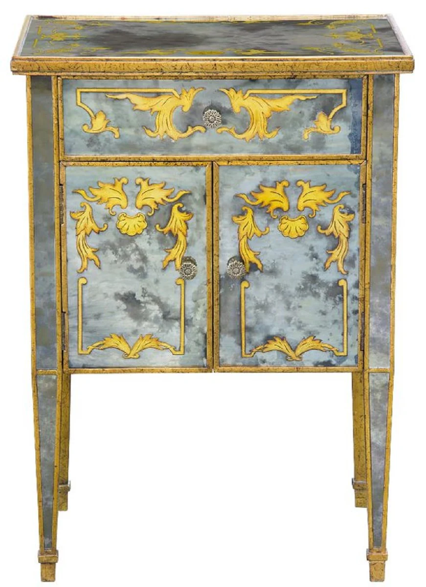 Luxus Barock Kommode Antik Gold / Gold 52 x 41 x H. 71 cm - Verspiegelter Mahagoni Nachttisch - Nachtkommode - Barock Möbel