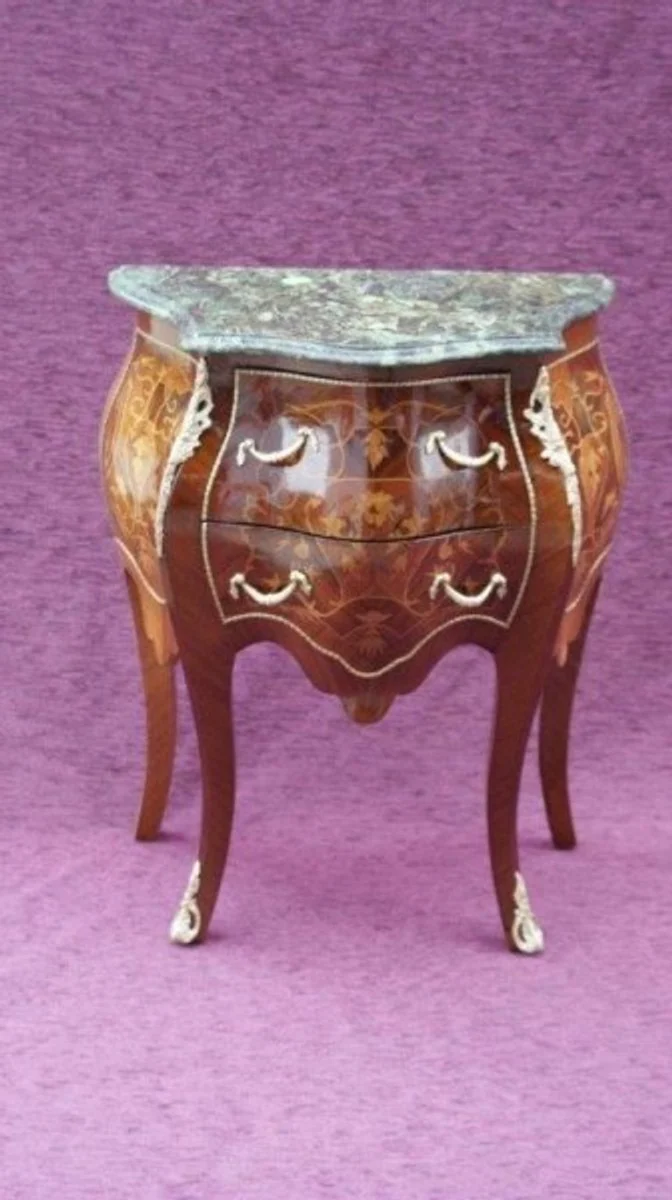 Barock Kommode mit Marmorplatte Braun Intarsien - Modell Mahagoni - Nachttisch Kommode