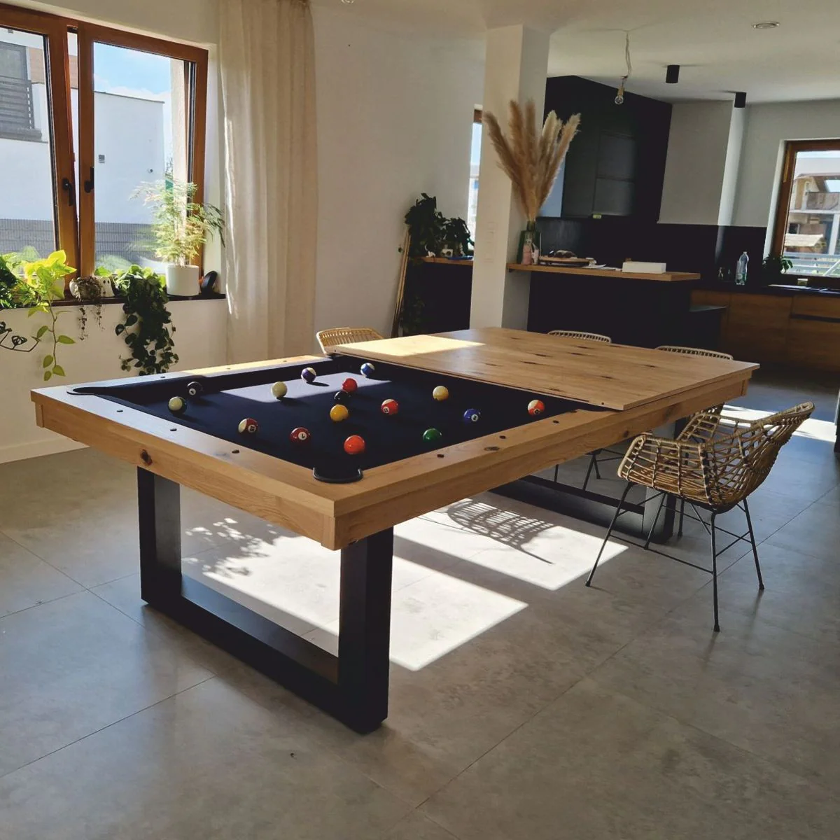 Luxus Pool Billardtisch / Esstisch 7ft Naturfarben / Schwarz