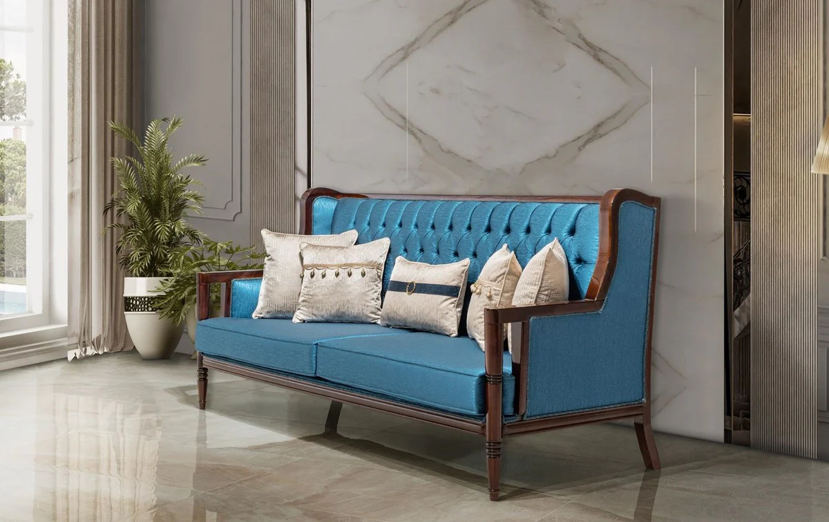 Luxus Barockstil Wohnzimmer Möbel Set Beige / Blau / Dunkelbraun