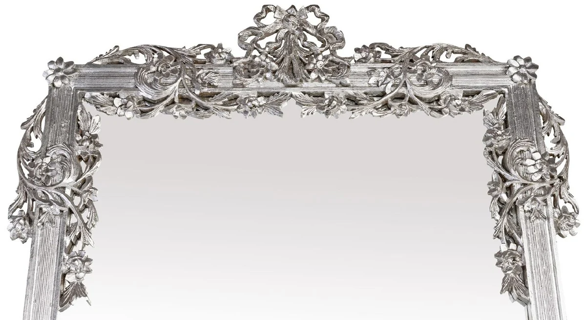 Barock Spiegel Silber 112 x 6 x H. 224 cm - Prunkvoller Wandspiegel mit eleganten Verzierungen - Barock Garderoben Spiegel - Barockstil Wandspiegel - Barock Möbel - Edel & Prunkvoll