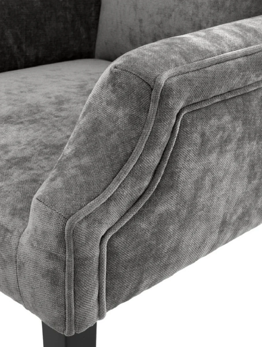 Luxus Esszimmerstuhl Grau / Schwarz 63 x 76 x H. 115 cm - Hochlehner Esszimmerstuhl mit Armlehnen