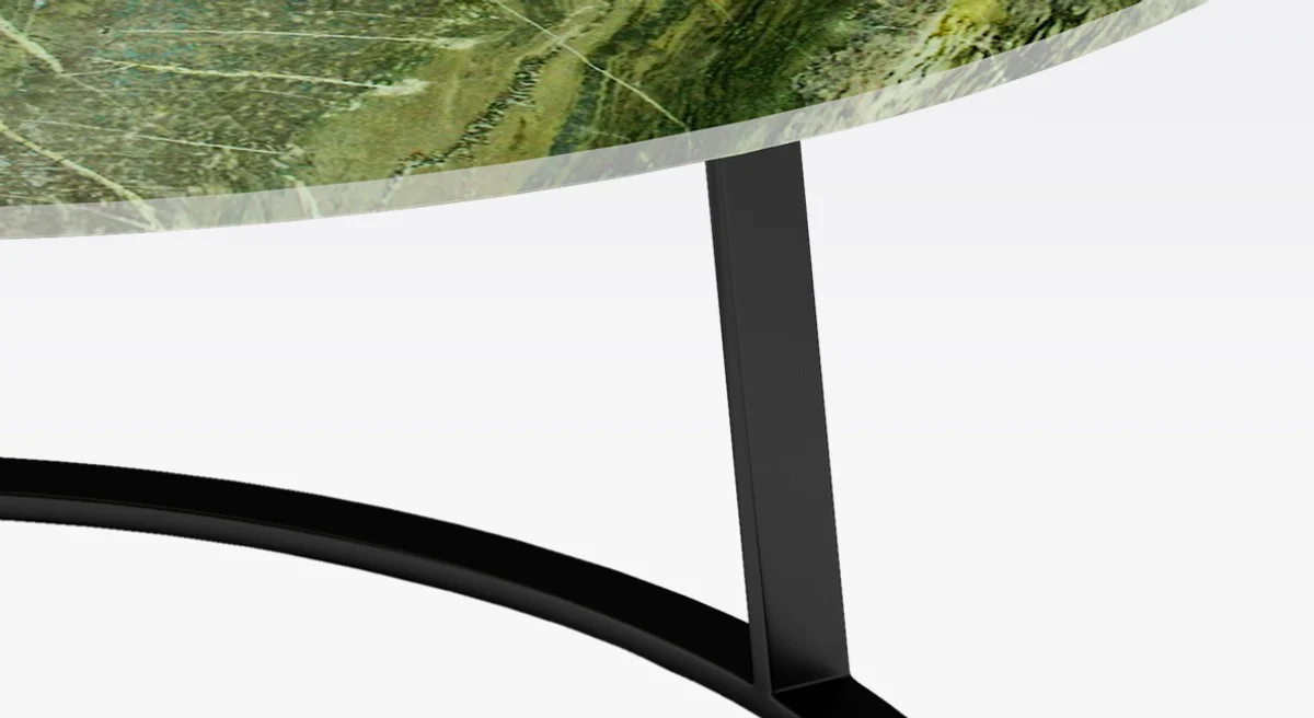 Luxus Couchtisch Schwarz / Grün Ø 77 x H. 40 cm - Runder Wohnzimmertisch mit Marmorplatte - Wohnzimmermöbel - Luxus Möbel