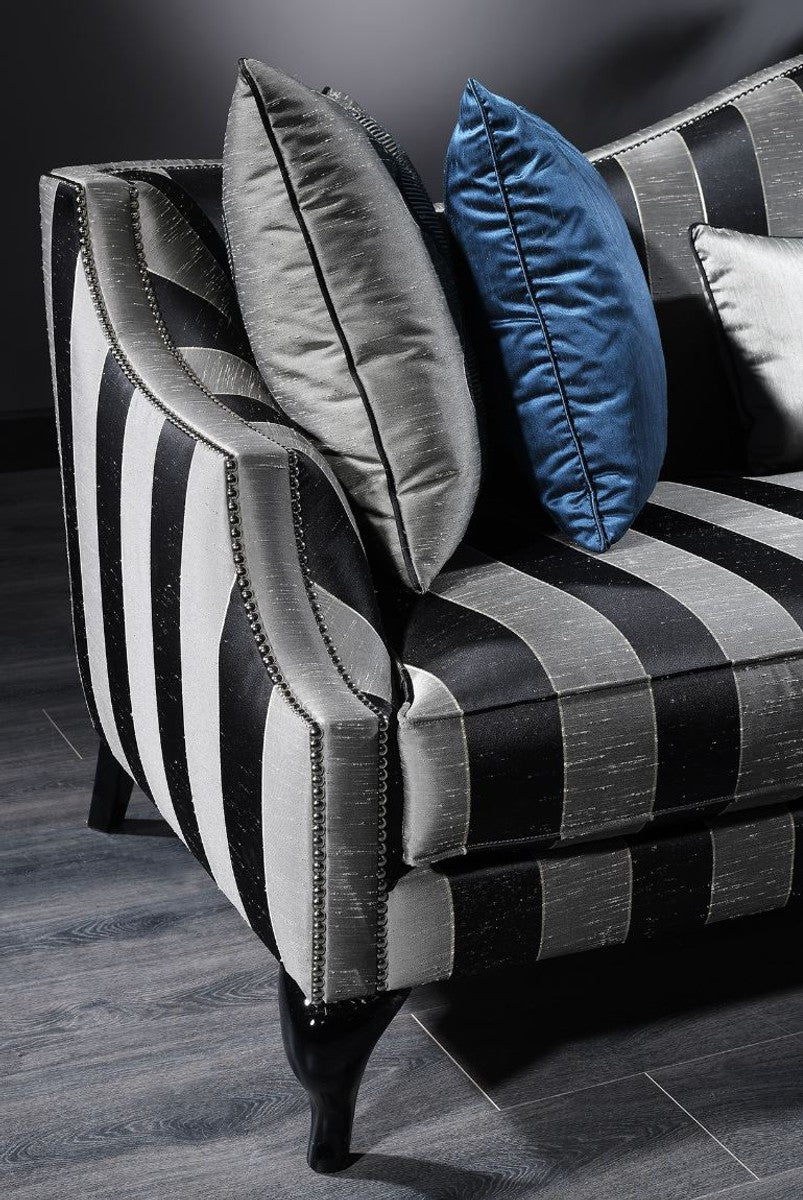 Luxus Barock Sofa Silber / Schwarz 245 x 92 x H. 93 cm - Gestreiftes Wohnzimmer Sofa - Barockmöbel
