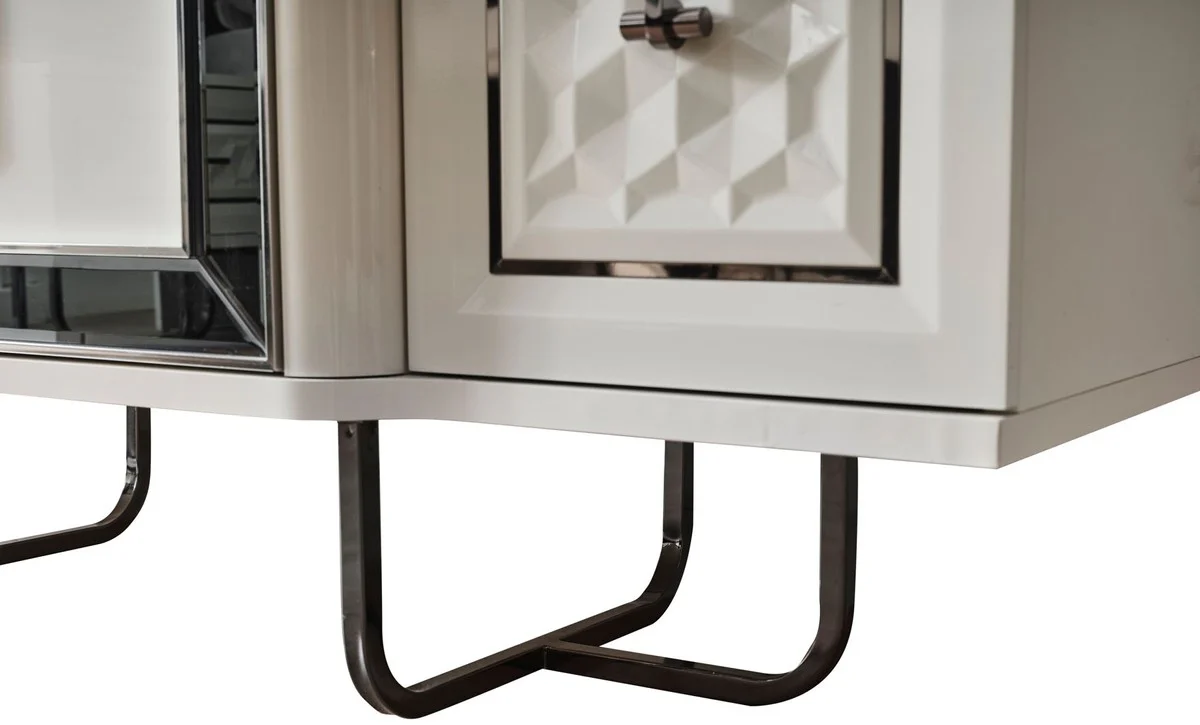 Luxus Art Deco Schlafzimmer Set Weiß / Bronze - 1 Luxus Art Deco Schminkkommode & 1 Luxus Art Deco Spiegel - Art Deco Schlafzimmer Möbel - Luxus Schlafzimmer Möbel