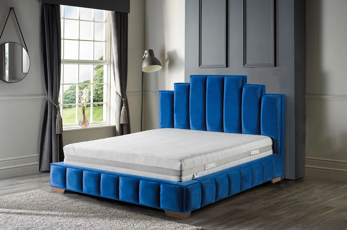 Luxus Doppelbett Blau / Braun - Verschiedene Größen - Modernes Bett mit Matratze - Schlafzimmer Möbel