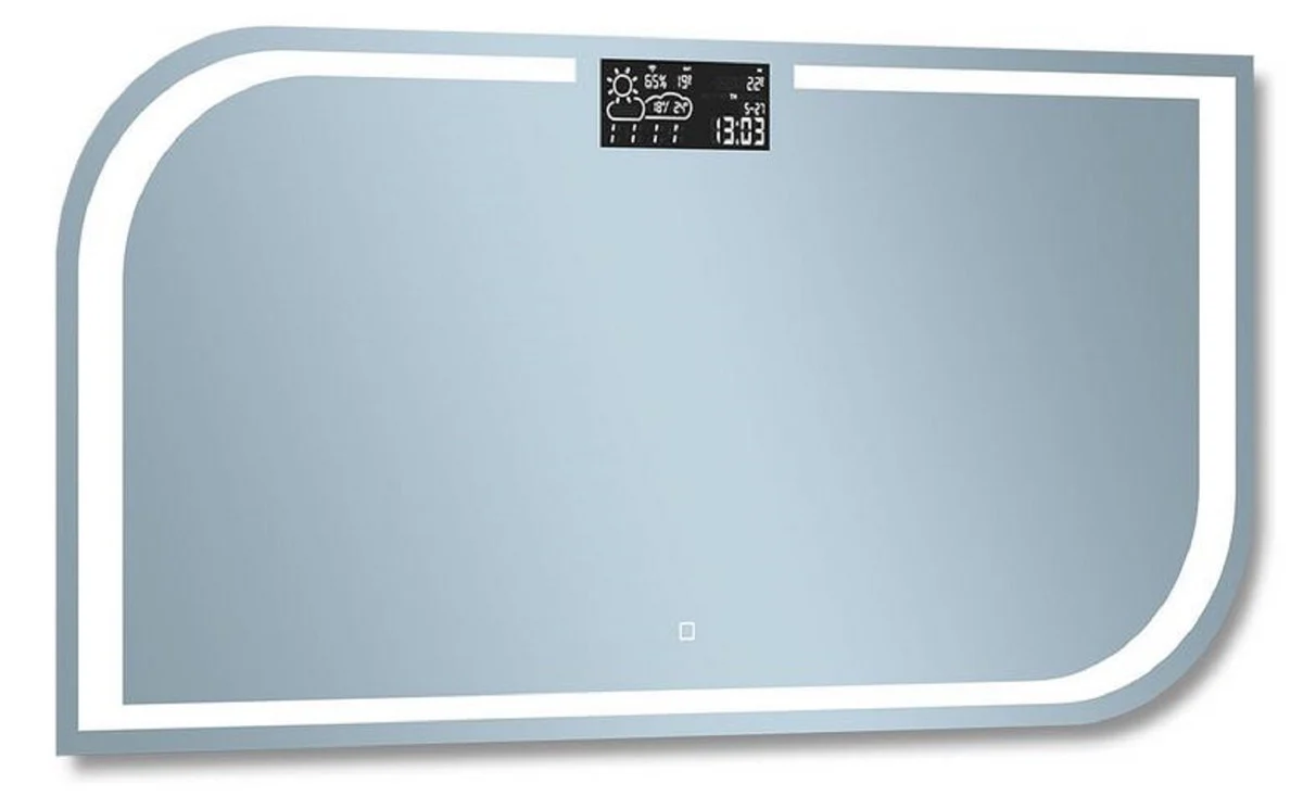 Luxus Badezimmer Spiegel 120 x 2,5 x H. 60 cm - Wandspiegel mit LED Beleuchtung und integrierter Wetterstation - Luxus Badezimmer Möbel