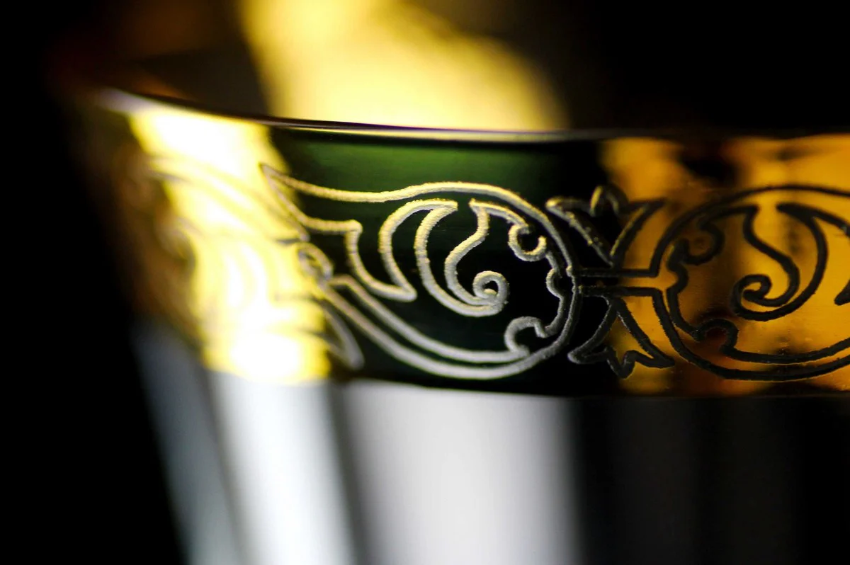 Luxus Barock Weinglas 6er Set Gold Ø 8 x H. 20 cm - Handgefertigte und handgravierte Weingläser - Hotel & Restaurant Accessoires - Luxus Qualität