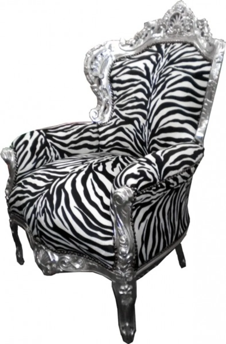 Barock Sessel King Zebra/Silber