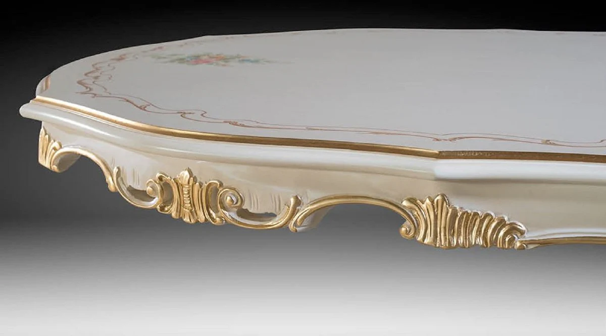 Luxus Barock Esstisch Elfenbein / Mehrfarbig / Gold 700 cm - Riesiger Massivholz Esszimmertisch im Barockstil - Barock Esszimmer & Hotel Möbel - Luxus Qualität - Made in Italy