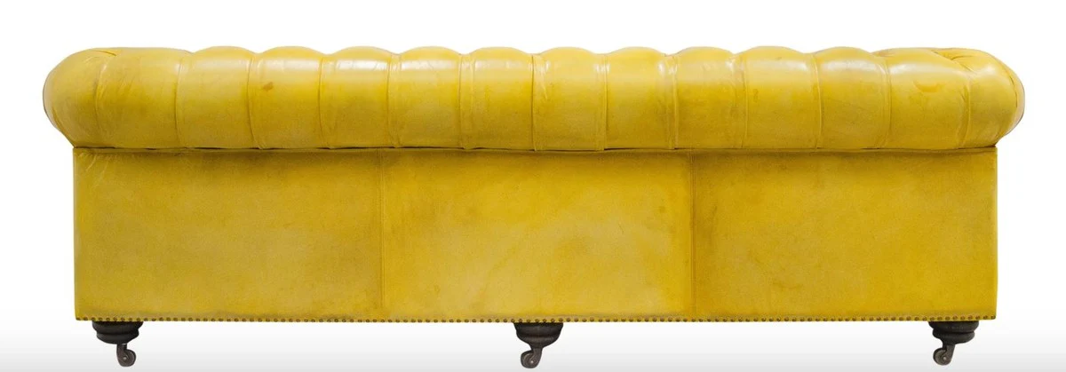 Luxus Chesterfield 2er Sofa Gelb 242 x 100 x H. 71 cm - Luxus Leder Möbel