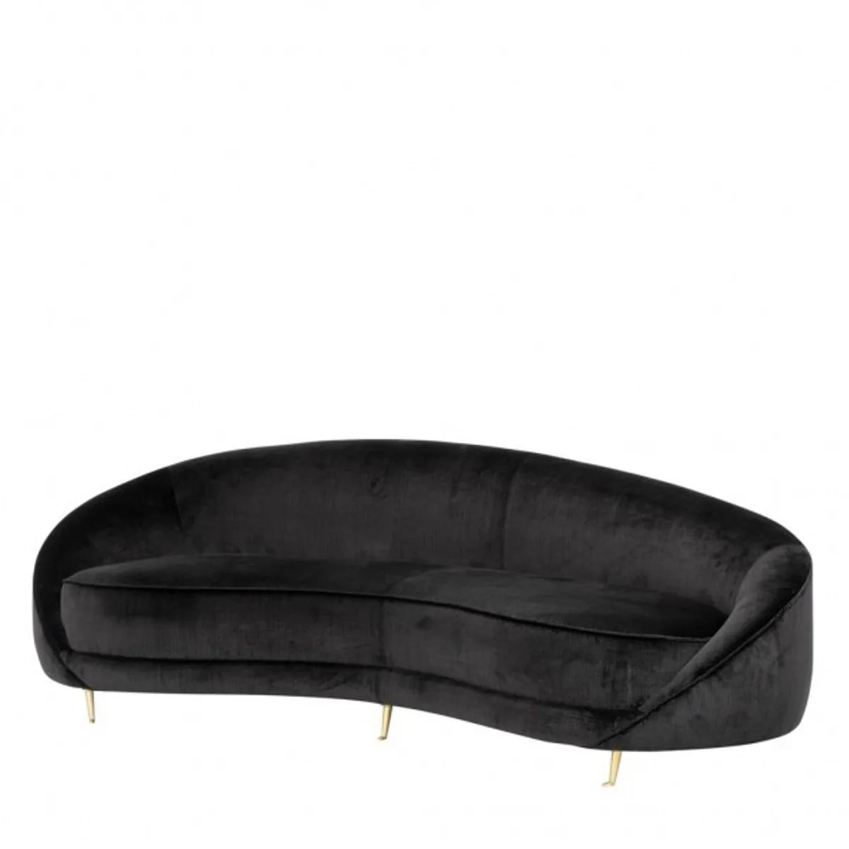 Luxus Sofa Schwarz gebogen mit edlen Messing Füssen 239 cm