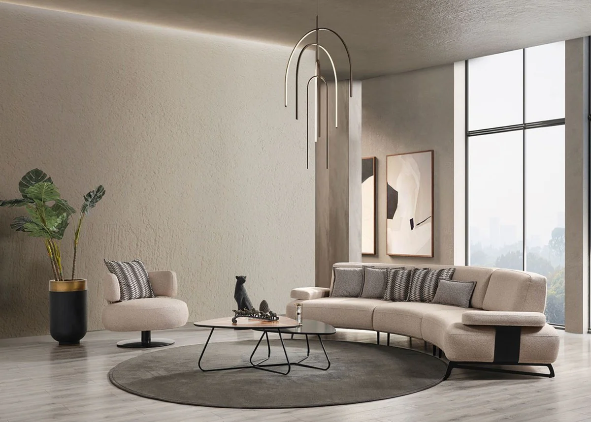 Luxus Sofa mit verstellbaren Rückenlehnen Beige / Schwarz 350 cm