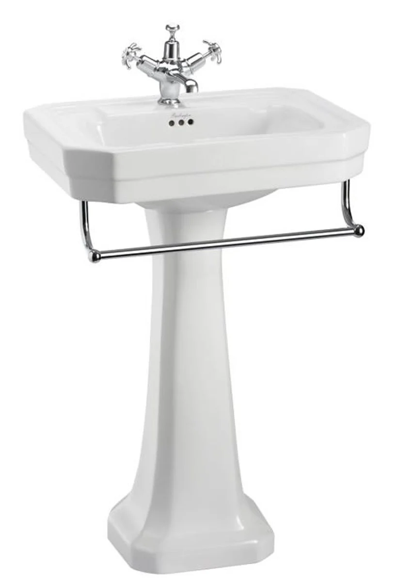 Porzellan Waschbecken mit Sockel und Handtuchhalter - Antik Stil Waschbecken