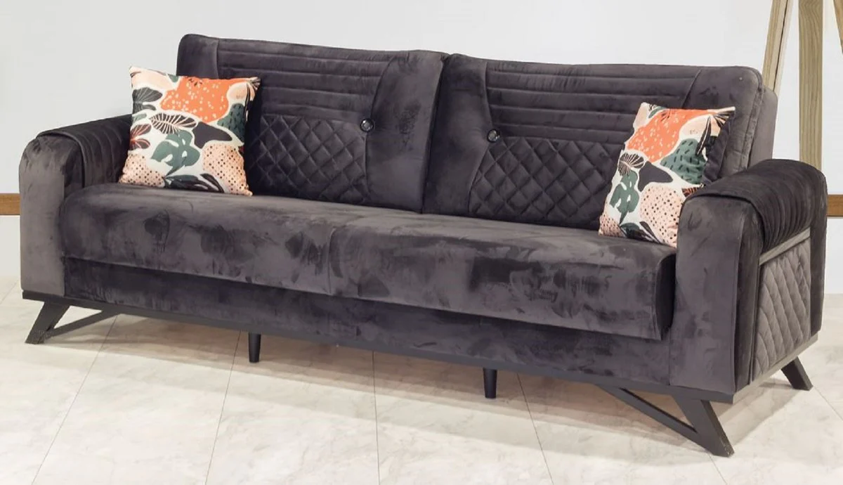 Luxus Schlafsofa Schwarz / Grau 215 x 90 x H. 80 cm - Modernes Wohnzimmer Sofa - Moderne Wohnzimmer Möbel