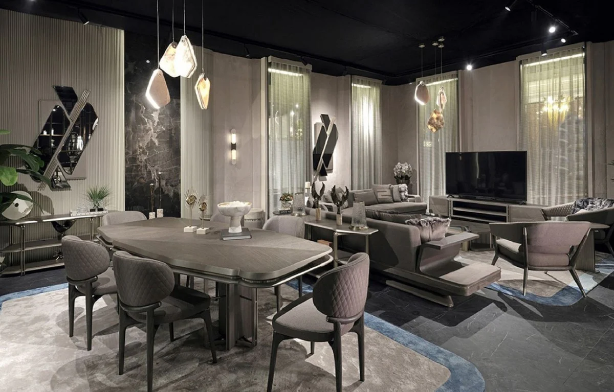 Luxus Esstisch Grau / Silber 251 cm - Luxus Esszimmer Möbel