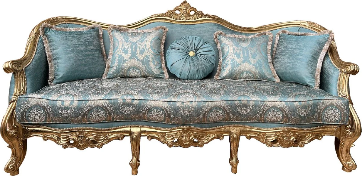 Luxus Barock Sofa Türkis Muster / Gold - Prunkvolles Wohnzimmer Sofa mit Muster - Wohnzimmer Möbel im Barockstil - Barock Möbel - Barock Einrichtung - Edel & Prunkvoll