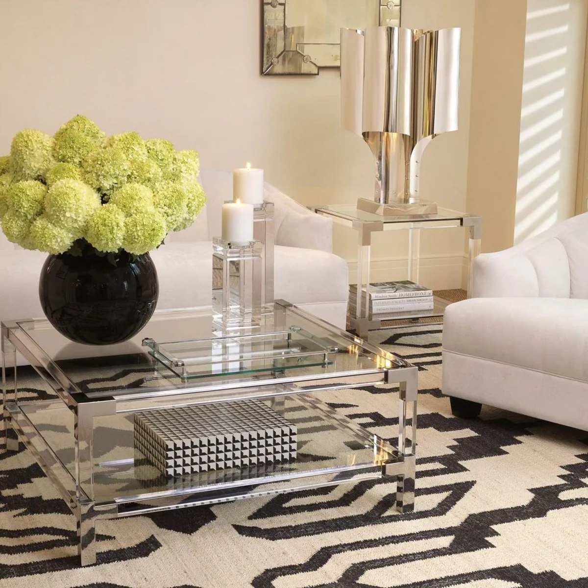 Luxus Jute & Woll Teppich Naturfarben / Schwarz 300 x 400 cm - Handgewebter Wohnzimmer & Hotel Teppich - Wohnzimmer Deko Accessoires - Luxus Qualität