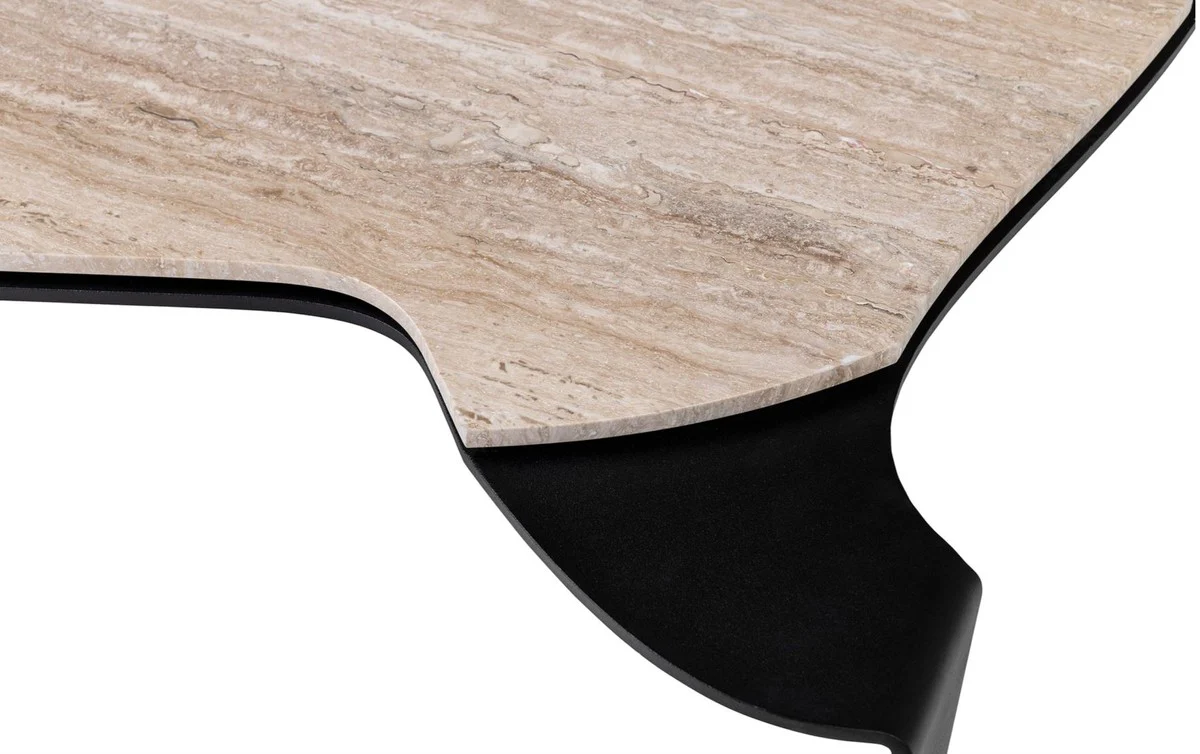 Luxus Couchtisch Schwarz / Beige 75,5 x 78 x H. 32,5 cm - Designer Wohnzimmertisch mit Marmorplatte