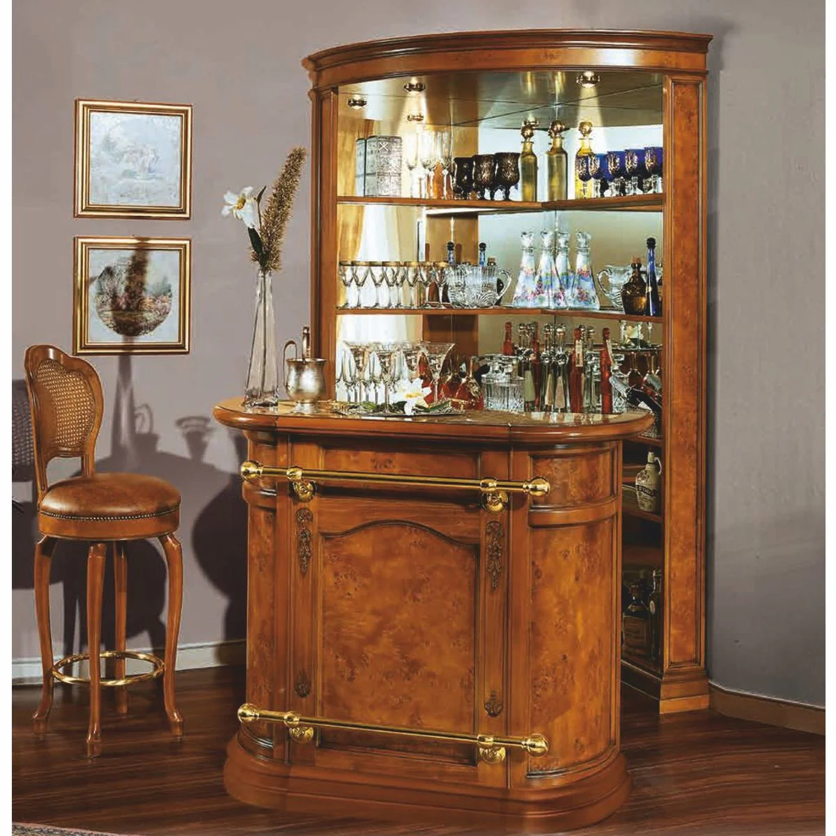Luxus Barock Bar Theke Braun / Gold - Made in Italy