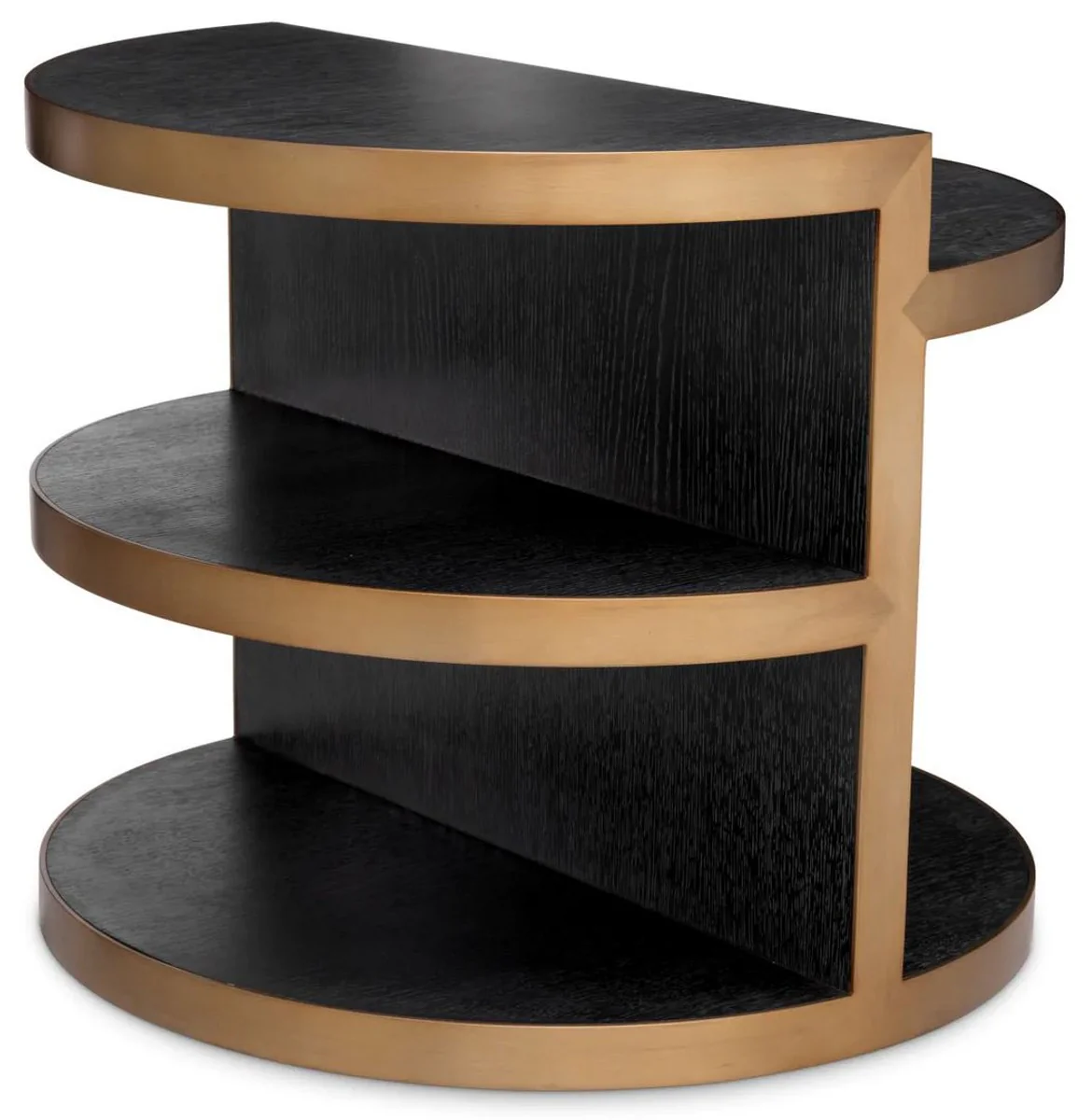 Luxus Beistelltisch Schwarzgrau / Messing Ø 65 x H. 55,5 cm - Runder Wohnzimmer Massivholz Tisch - Wohnzimmer Möbel - Luxus Möbel - Luxus Kollektion