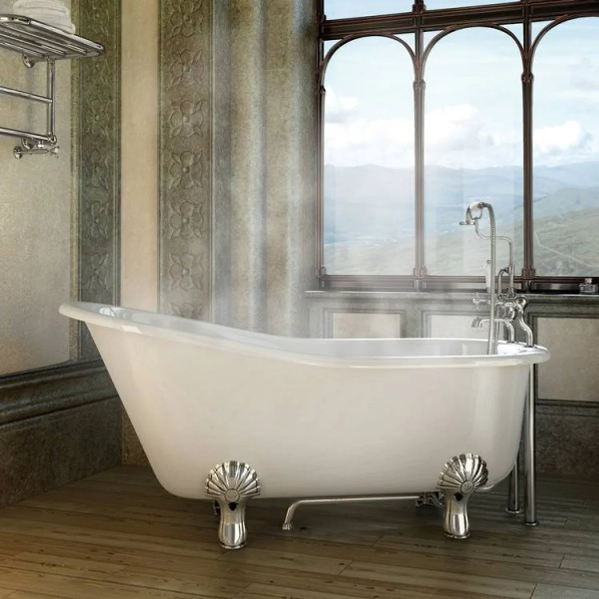 Jugendstil Badewanne Naturstein freistehend 1700mm BHan Weiß - Freistehende Retro Barock Antik Badewanne