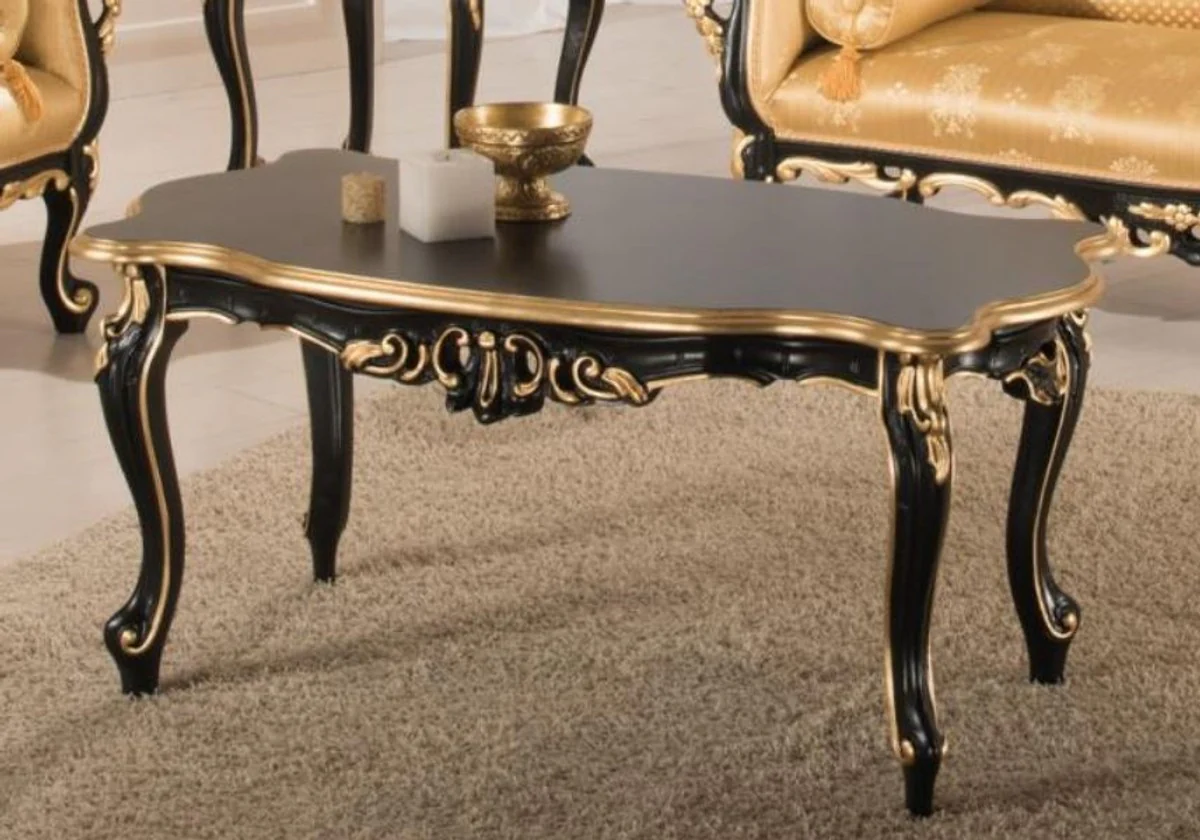 Luxus Barock Couchtisch Schwarz / Gold 103 x 62 x H. 49 cm - Edler Wohnzimmertisch im Barockstil - Barock Wohnzimmer Möbel