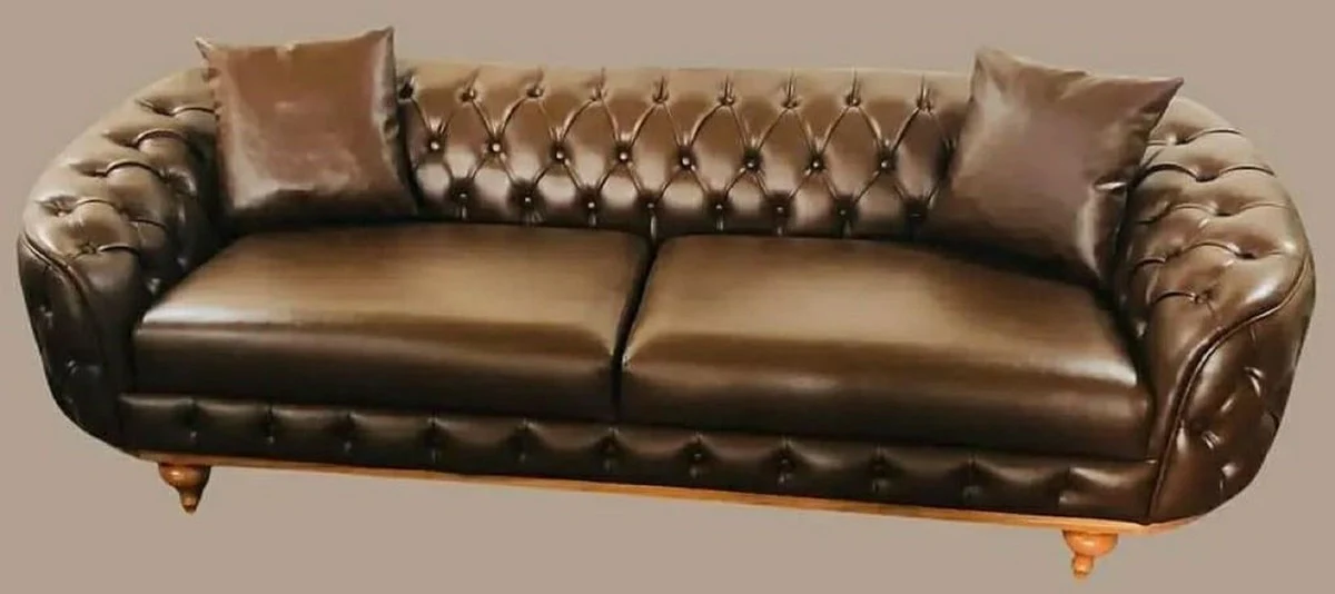 Luxus Chesterfield Kunstleder Sofa Dunkelbraun / Naturfarben - Wohnzimmer Sofa - Wohnzimmer Möbel - Luxus Möbel - Wohnzimmer Einrichtung - Luxus Einrichtung - Möbel Luxus