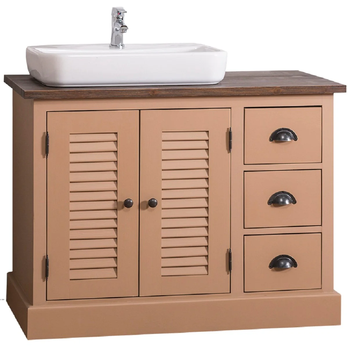 Landhausstil Massivholz Waschbeckenschrank Braun / Dunkelbraun 100 x 51 x H. 75 cm - Landhausstil Badezimmermöbel