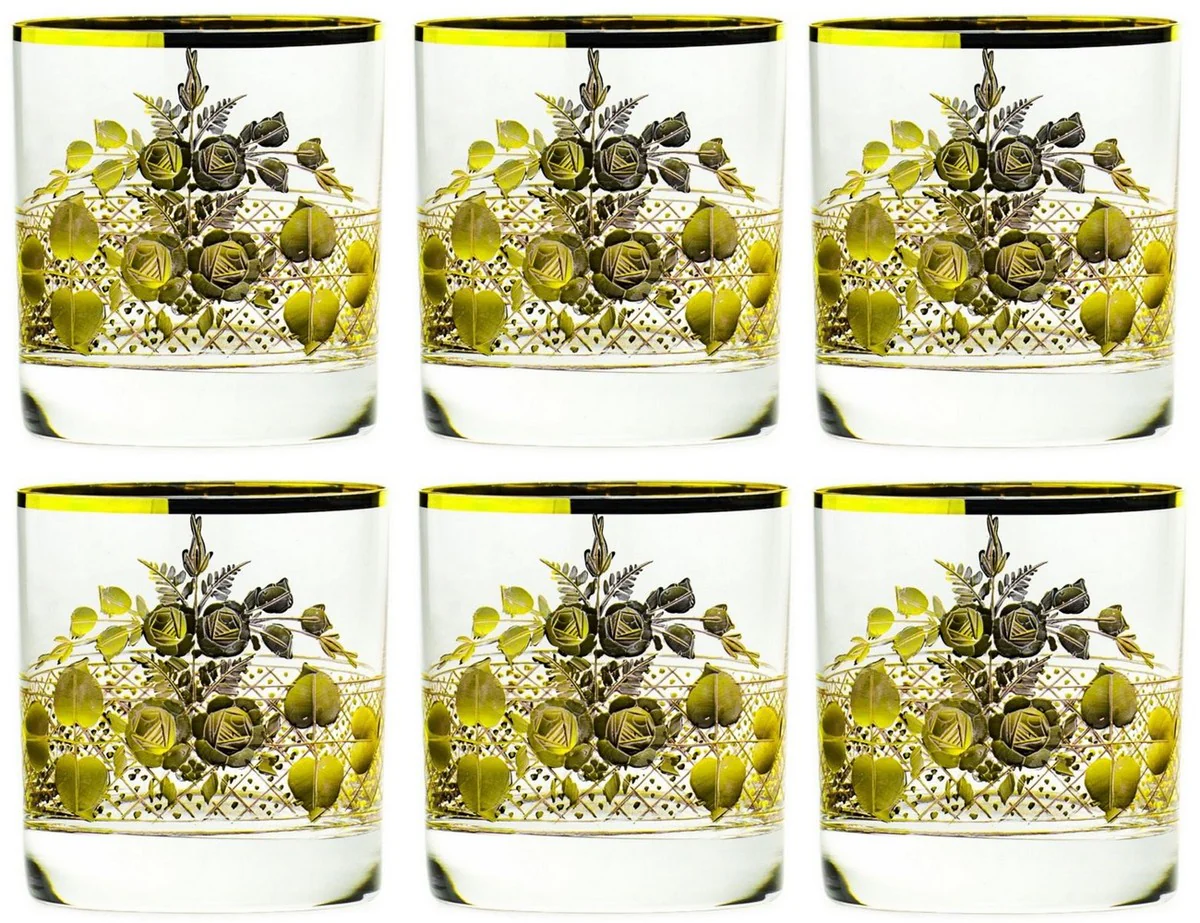 Luxus Barock Whisky Glas 6er Set Gold Ø 8 x H. 9 cm - Handgefertigte und handgravierte Whiskygläser - Hotel & Restaurant Accessoires - Luxus Qualität