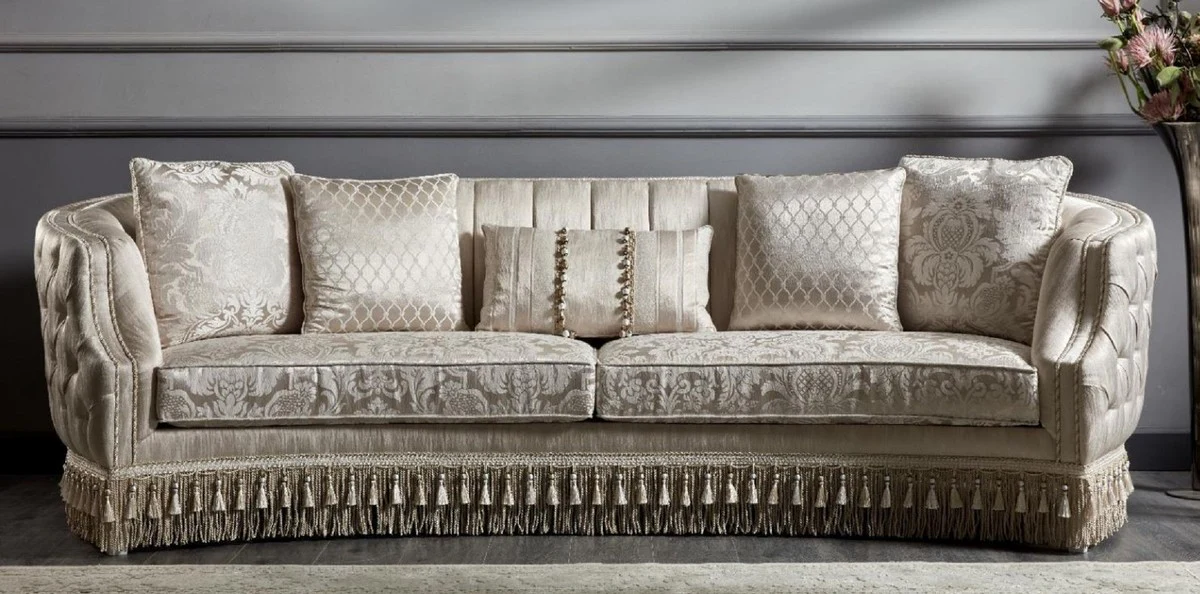 Luxus Barock Chesterfield Sofa Gold - Prunkvolles Wohnzimmer Sofa - Barockstil Wohnzimmer Möbel - Luxus Möbel im Barockstil - Barock Einrichtung - Edel & Prunkvoll