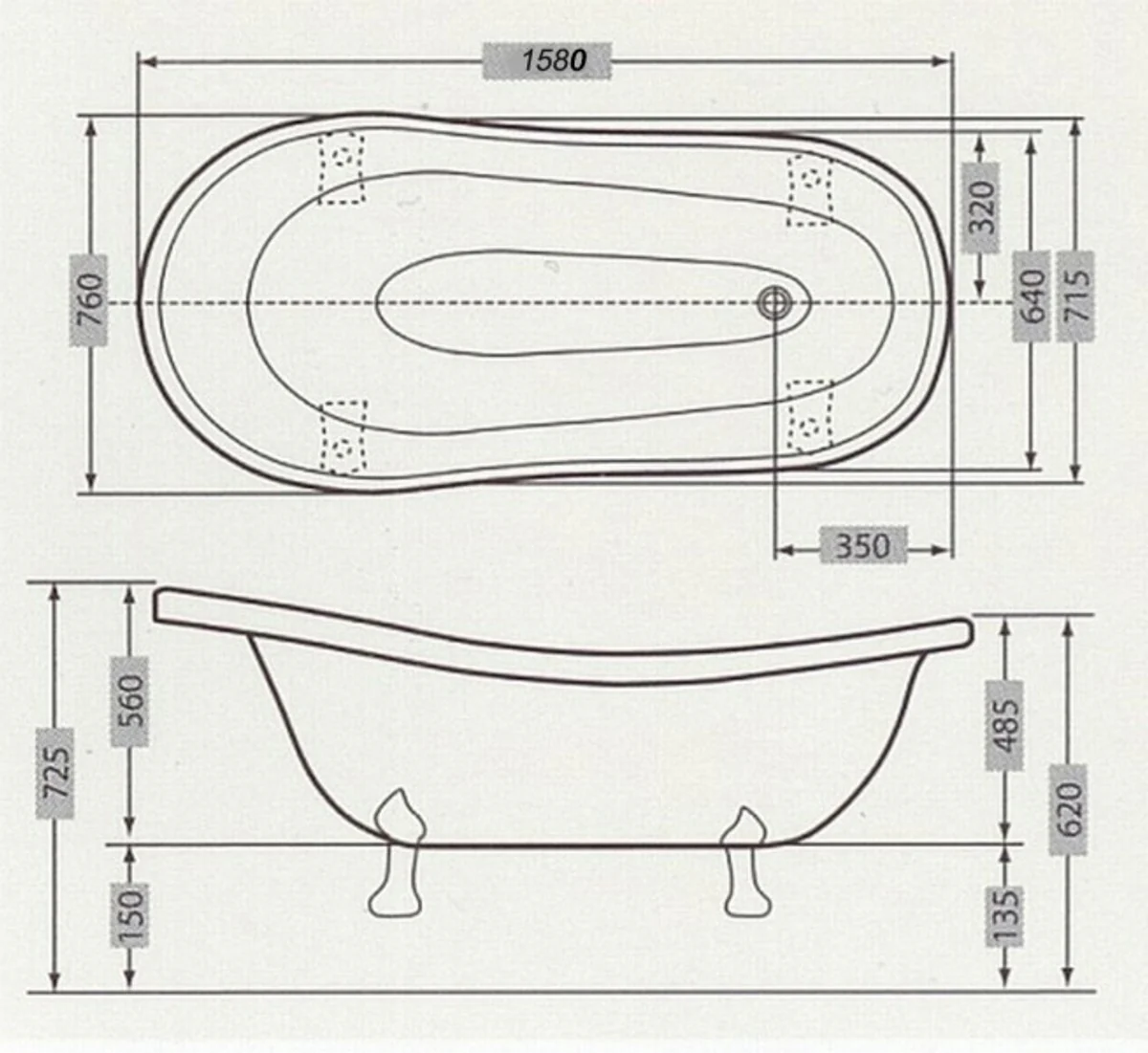 Freistehende Luxus Badewanne Jugendstil Roma Weiß/Altgold 1560mm - Barock Badezimmer - Retro Antik Badezimmer