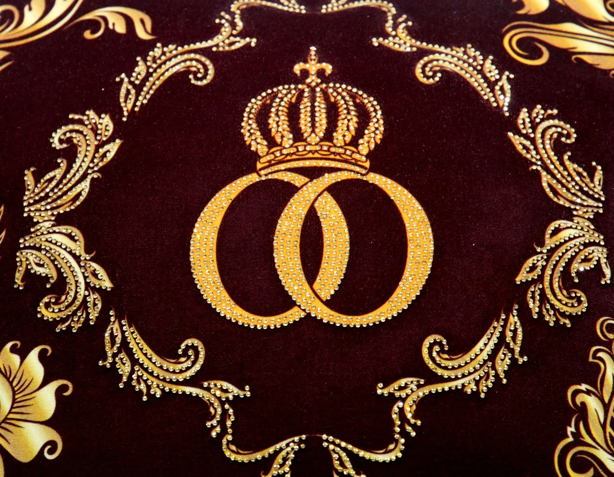 Harald Glööckler Pompöös Kissen by Bordeauxrot / Gold Krone Deluxe mit Strass Steinen - Glööckler Luxus Barock Kissen