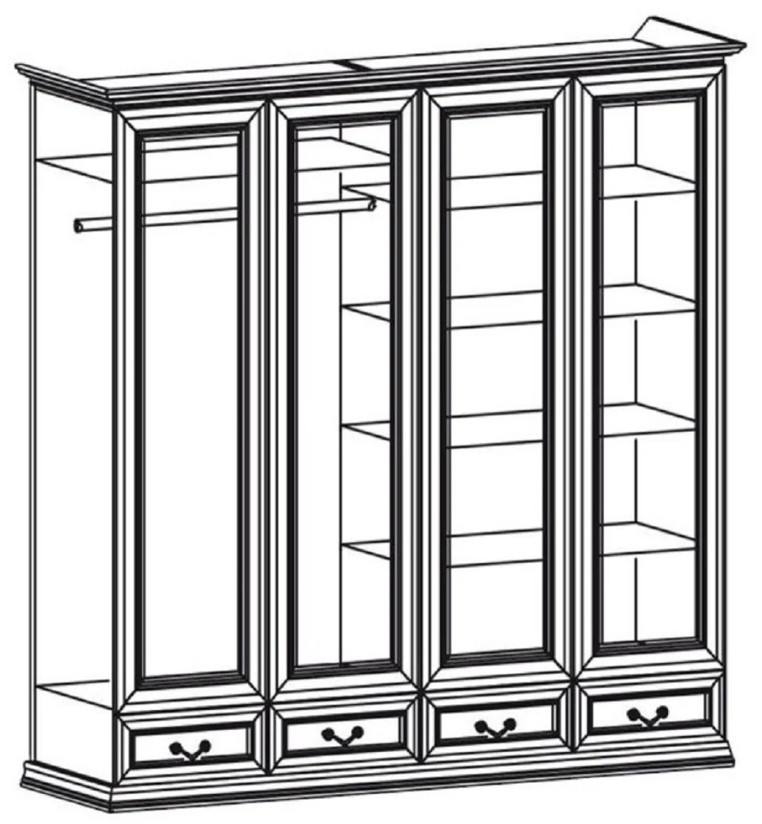 Luxus Schlafzimmerschrank Braun 212,6 x 60,5 x H. 207,9 cm - Massivholz Kleiderschrank mit 4 Türen und 4 Schubladen - Luxus Massivholz Schlafzimmer Möbel