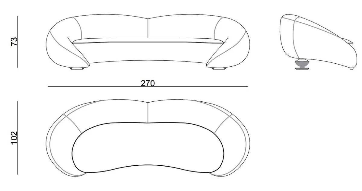 Luxus Sofa Hellgrau / Kupfer 270 x 102 x H. 73 cm - Wohnzimmer Sofa - Hotel Sofa - Wohnzimmer Möbel - Wohnzimmer Einrichtung - Hotel Möbel - Luxus Möbel - Luxus Einrichtung