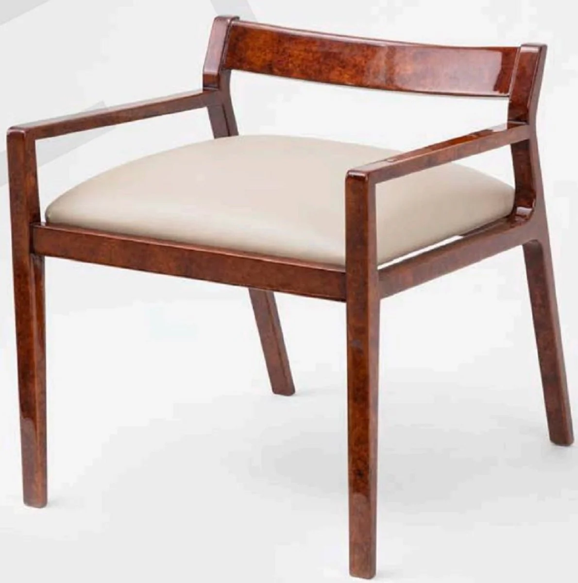 Luxus Esszimmerstuhl 6er Set mit Armlehnen Braun / Creme 60 x 69 x H. 65 cm - Luxus Massivholz Küchen Stühle - Esszimmer Möbel - Küchen Möbel - Luxus Möbel - Luxus Einrichtung