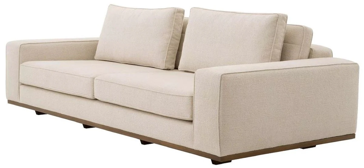 Luxus Sofa Beige / Braun 236 x 110 x H. 80 cm - Wohnzimmer Sofa mit Kissen - Wohnzimmer Möbel - Luxus Möbel - Wohnzimmer Einrichtung - Luxus Einrichtung - Luxus Qualität
