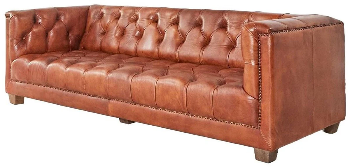 Luxus Chesterfield Echtleder Sofa Braun 240 cm - Echtleder Möbel