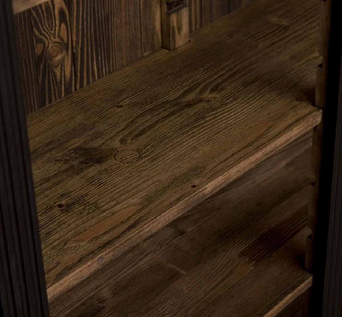 Landhausstil Regalschrank Schwarz / Dunkelbraun 180 x 39 x H. 197 cm - Massivholz Schrank - Bücherschrank - Wohnzimmerschrank - Büroschrank - Landhausstil Möbel