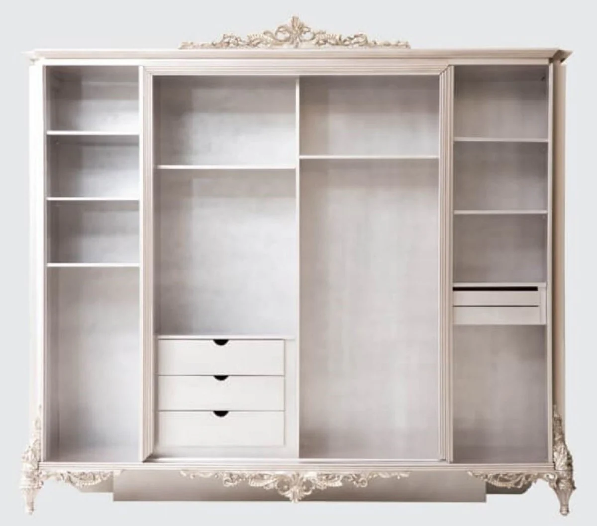 Luxus Barock Schlafzimmerschrank Silber - Prunkvoller Massivholz Kleiderschrank im Barockstil - Barock Schlafzimmer Möbel