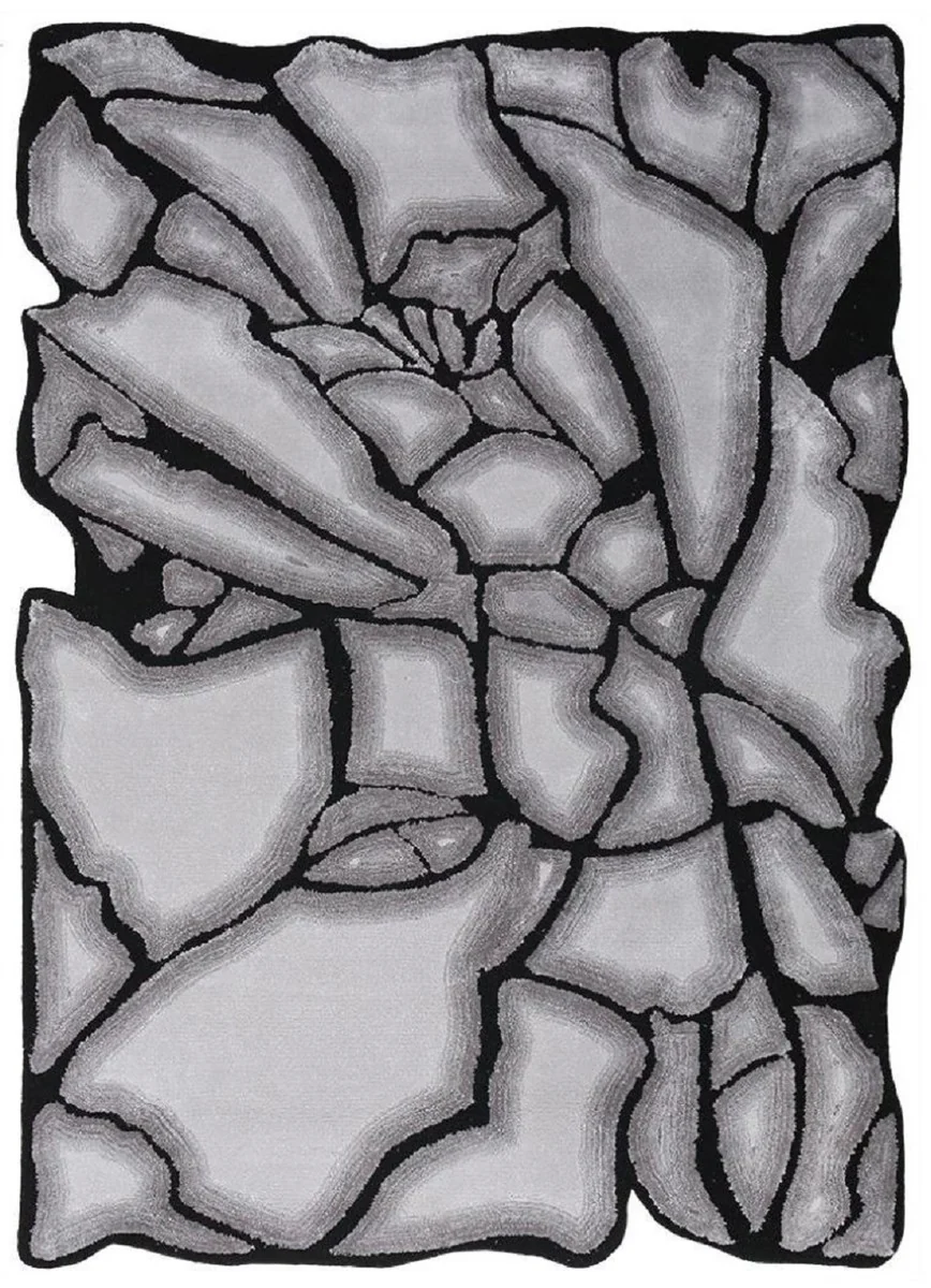 Luxus Teppich Grau / Schwarz 160 x 230 cm - Rechteckiger Wohnzimmer Teppich - Moderner Schlafzimmer Teppich - Luxus Interior - Luxus Qualität