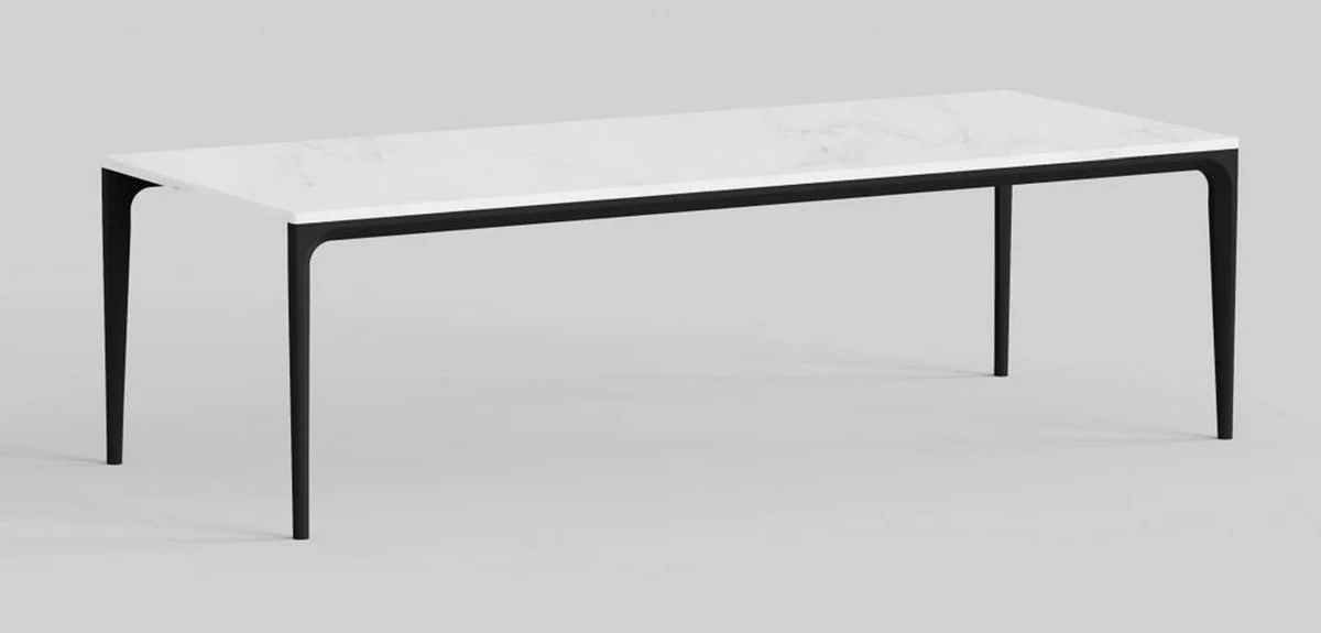 Luxus Esstisch mit Kunstmarmor Tischplatte Weiß / Matt Schwarz 240 cm