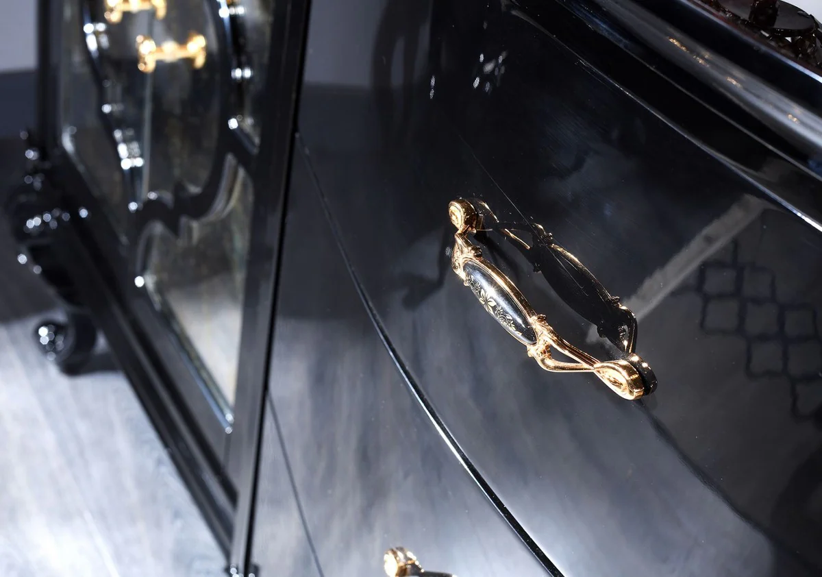 Luxus Barock Wohnzimmer Set Schwarz / Gold - Prunkvolle Kommode und 3 Wandspiegel - Barock Möbel - Luxus Qualität