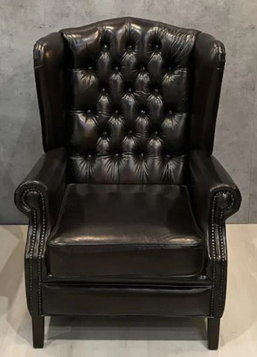 Luxus Chesterfield Leder Ohrensessel Schwarz - Chesterfield Echtleder Wohnzimmer Sessel - Wohnzimmer Möbel - Chesterfield Möbel - Echtleder Möbel - Luxus Möbel - Luxus Einrichtung