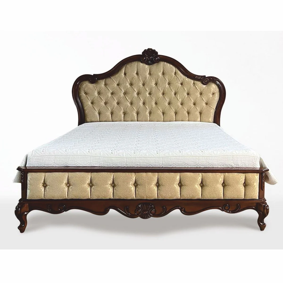 Luxus Barock Doppelbett Gold / Dunkelbraun - Barock Schlafzimmer Möbel