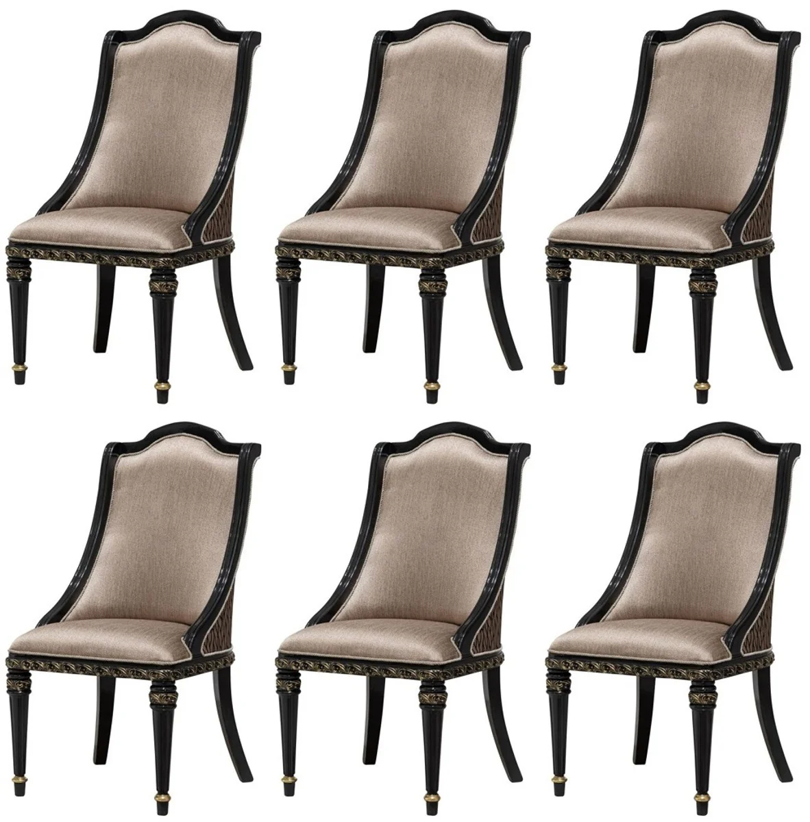 Luxus Barock Esszimmer Stuhl 6er Set Silber / Schwarz / Gold - Prunkvolle Barockstil Küchen Stühle - Luxus Barockstil Esszimmer Möbel - Barock Esszimmer Möbel - Barockstil Möbel