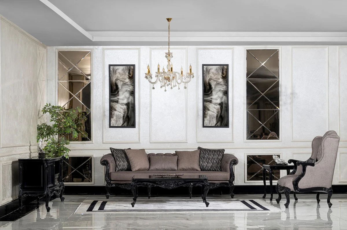 Luxus Barock Beistelltisch Schwarz - Handgefertigter Massivholz Tisch im Barockstil - Luxus Wohnzimmer Möbel im Barockstil - Barock Möbel - Edel & Prunkvoll